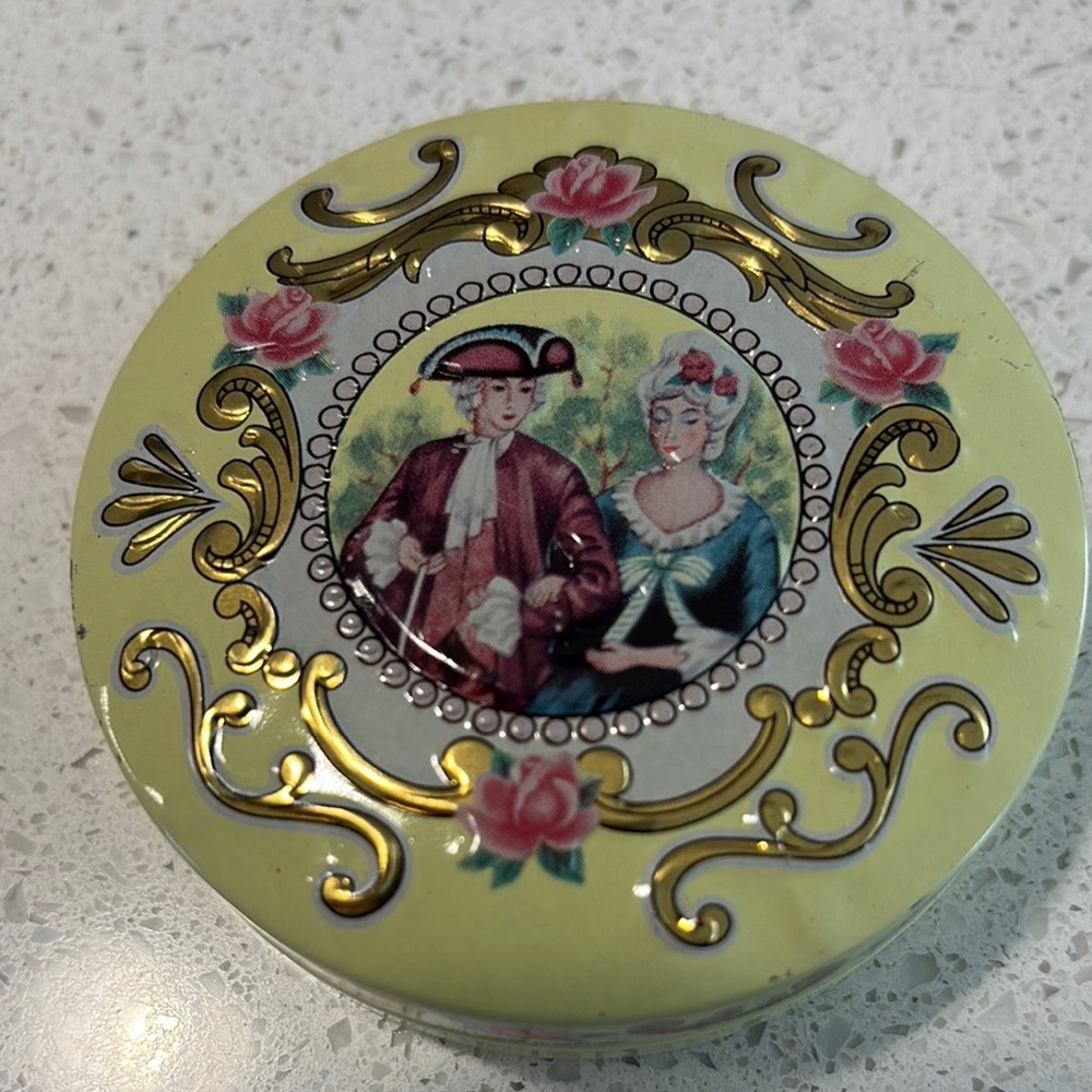 Vintage Decorative Tin with Gold and Pink Accents